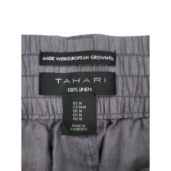 Tahari Luxe Linen Women's Cargo Pants Gray Elastic‎ Waist Belted Pockets Size M - Picture 5 of 5
